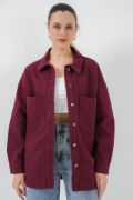20192 Oversize Gabardin Gömlek Ceket - Bordo resmi